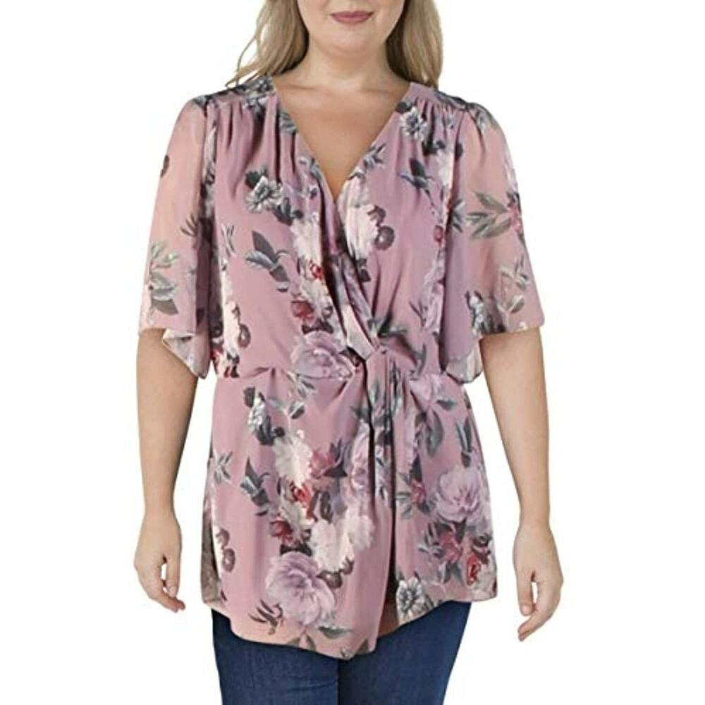 City Chic Floral V Neck Top Size 18 Multicolor